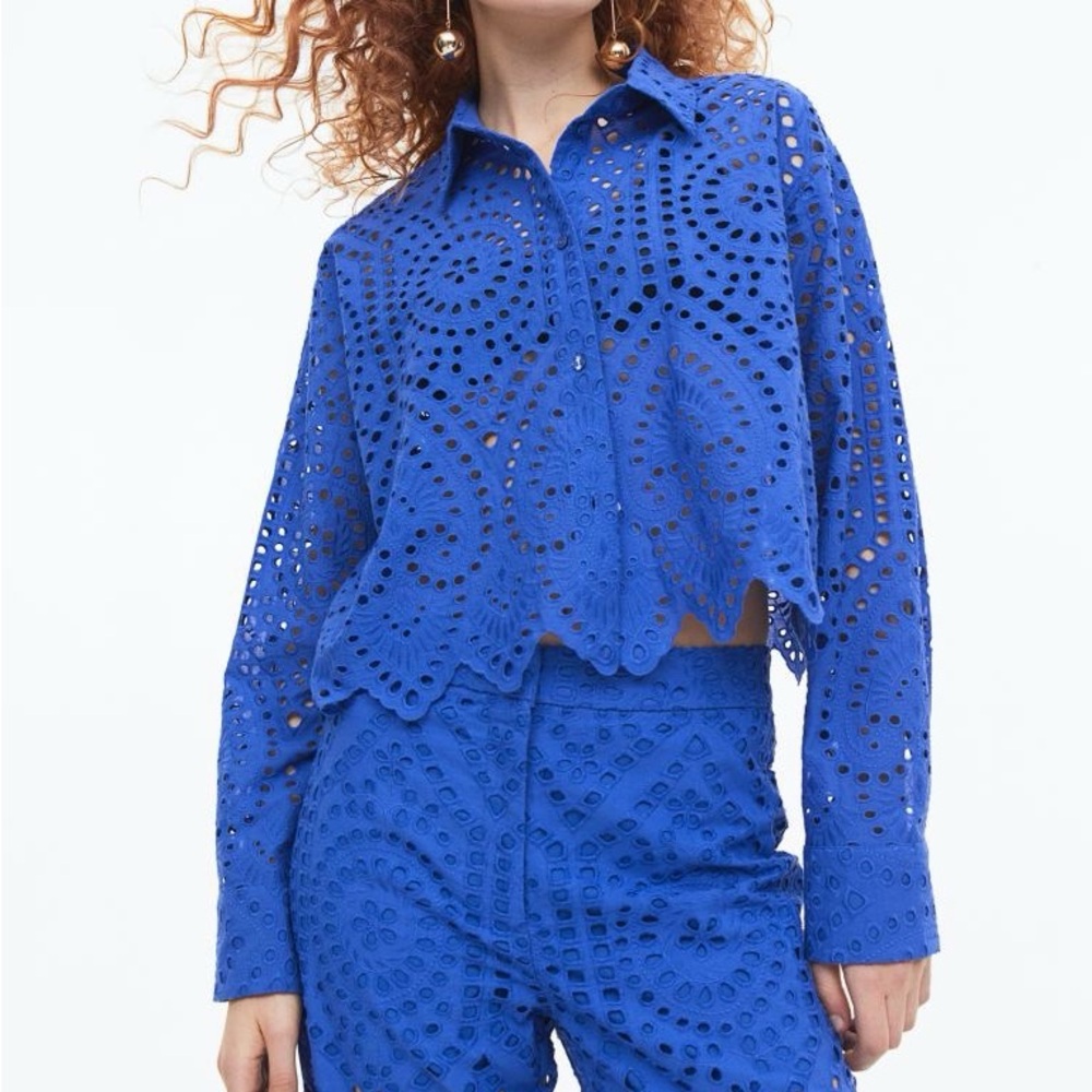 Eyelet Button-Front Shirt